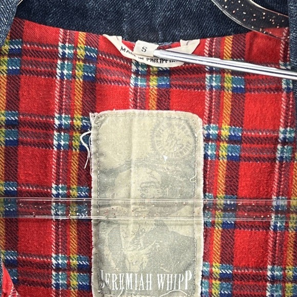 Jeremiah Whipp Womens Blue Denim Collared Pockets Plaid Lined Trucker Jacket S - Picture 8 of 11